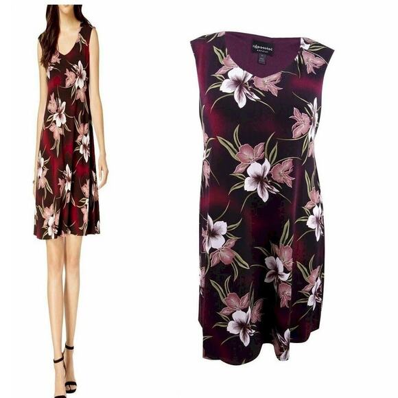 NWT Connected Apparel Pull-on Purple Jersey Floral A-line Trapeze Dress Size 8 - Picture 3 of 11